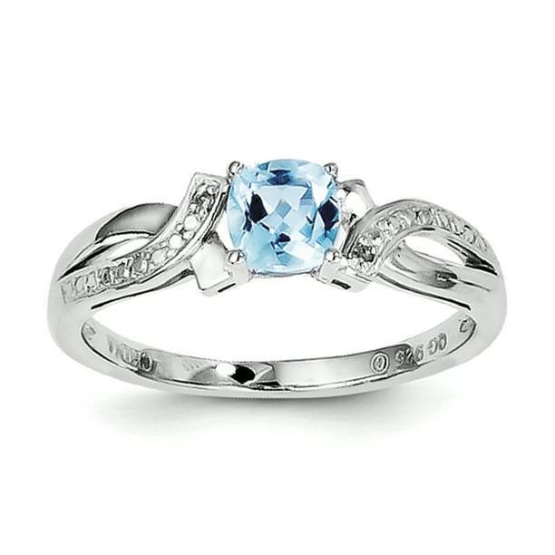 Details about   Platinum Plated 925 Sterling Silver Ring w/ Natural Diamonds & Blue Topaz 